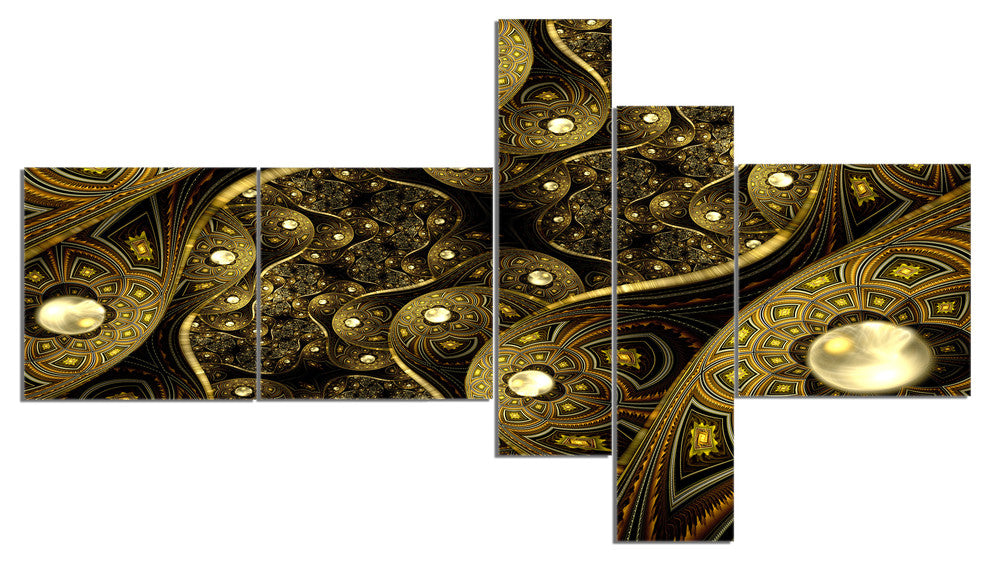 Brown Metallic Fabric Pattern, Abstract Print On Canvas, 60"x32", 5 panels