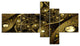 Brown Metallic Fabric Pattern, Abstract Print On Canvas, 60"x32", 5 panels