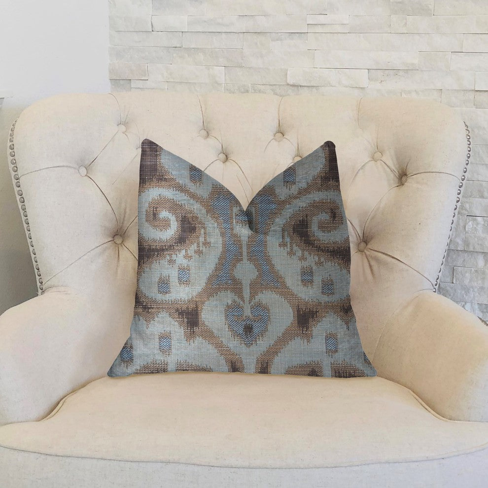 Paragon Brown, Blue and Beige Luxury Throw Pillow, 20"x36" King
