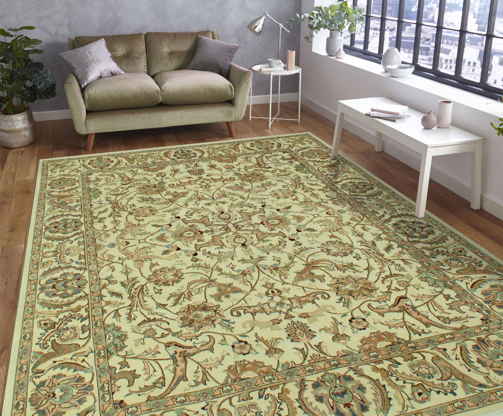 Turkish-Knotted Aesoburn Ivory/Gold Rug, 8'3x10'3