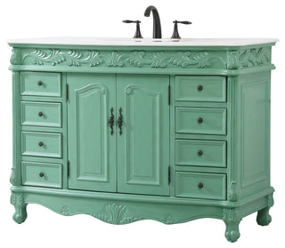 48" Single Bathroom Vanity, Vintage Mint With Ivory White Quartz