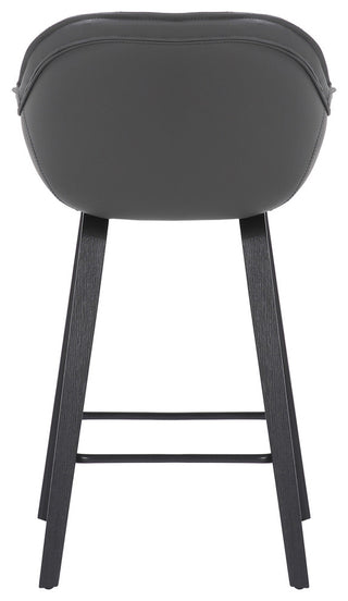 30" Gray Faux Leather Bar Stool With Wooden Frame