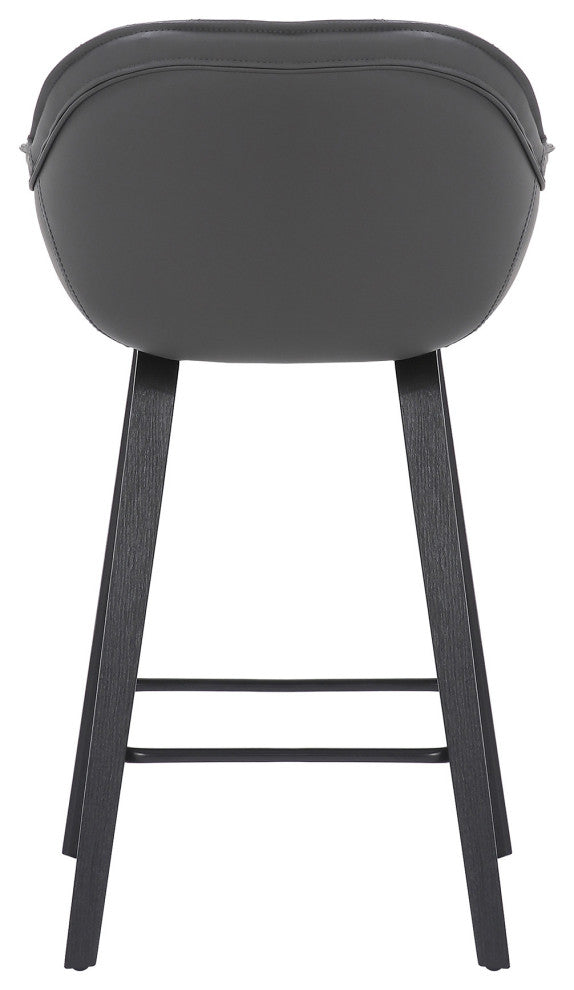 30" Gray Faux Leather Bar Stool With Wooden Frame