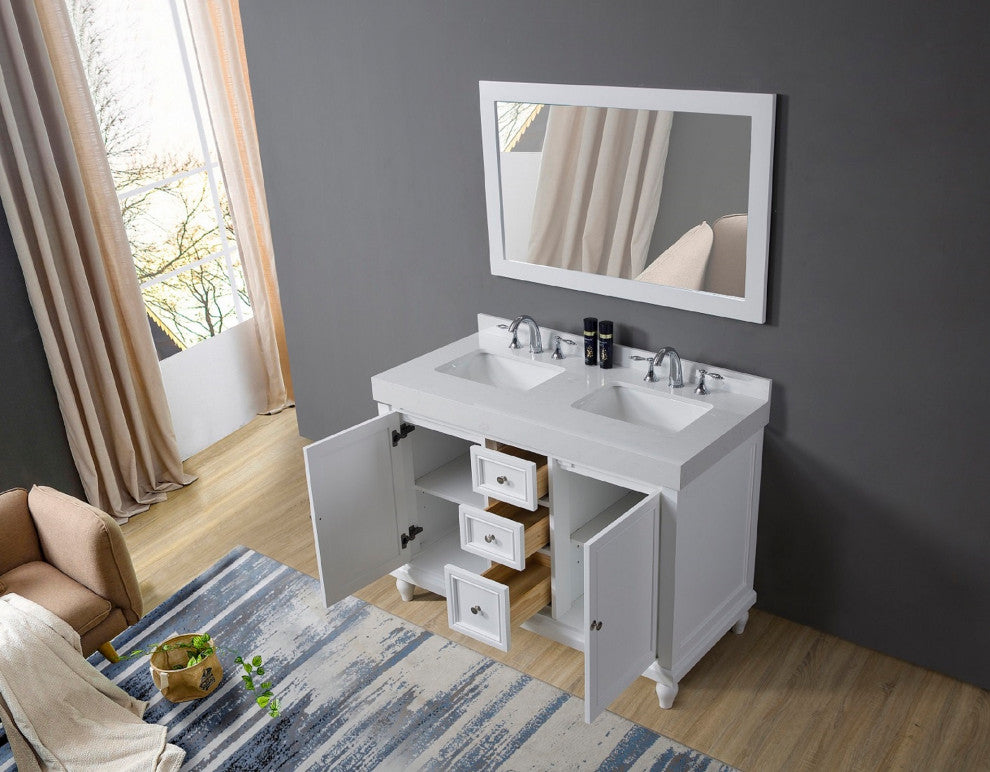 48" Classic Double Exclusive Bath Vanity, White and Mirror