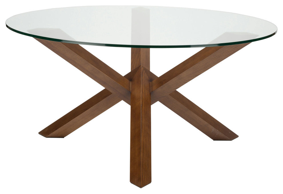 Costa Round Glass Dining Table, Modern Contemporary Wooden Dining Table, Walnut