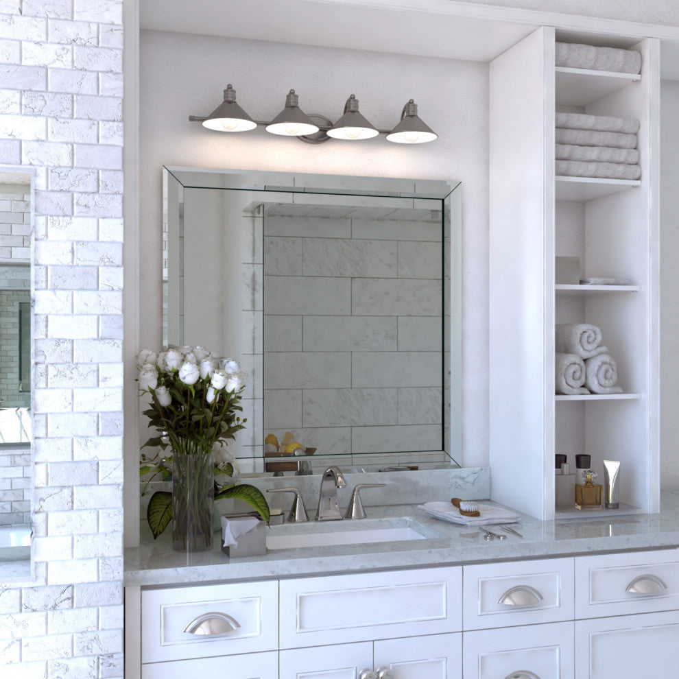 Akron 4 Light Vanity Satin Nickel and Matte White