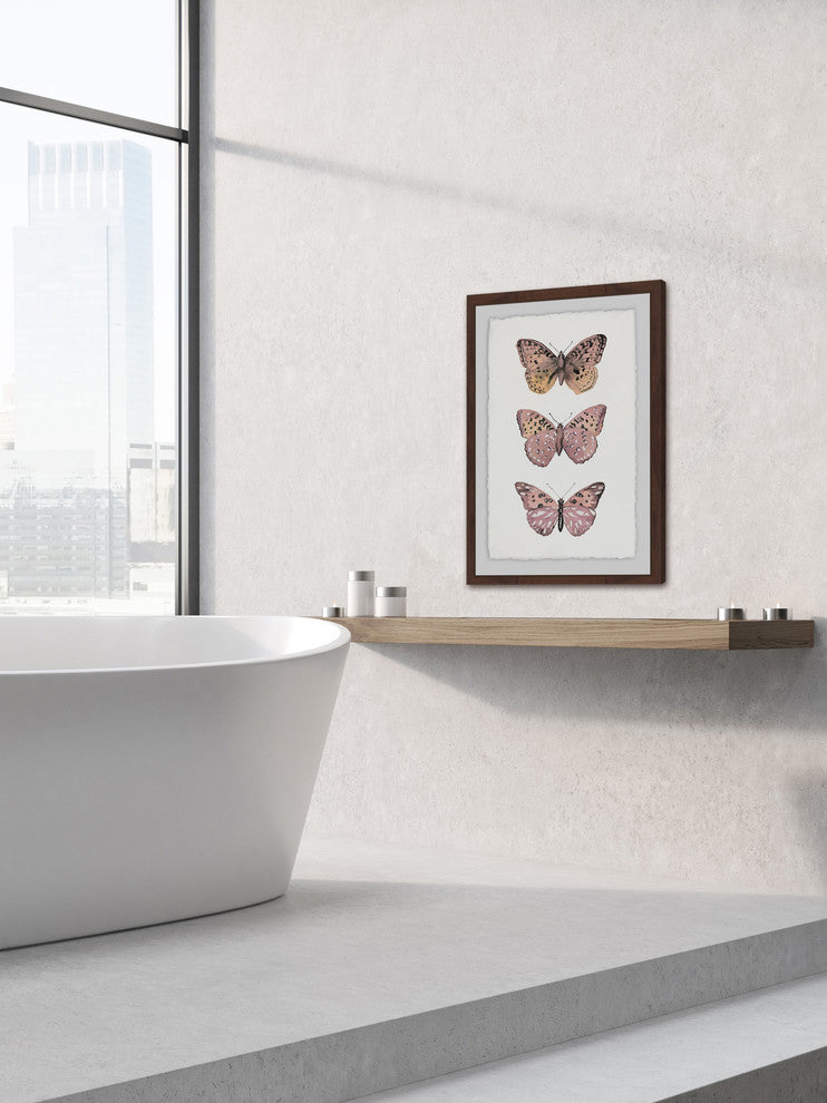 "Pink Butterfly Trio" Framed Painting Print, 24"x36"