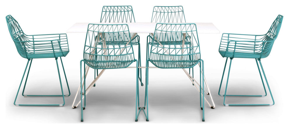 Ace 7 Piece Dining Set, Matte Teal
