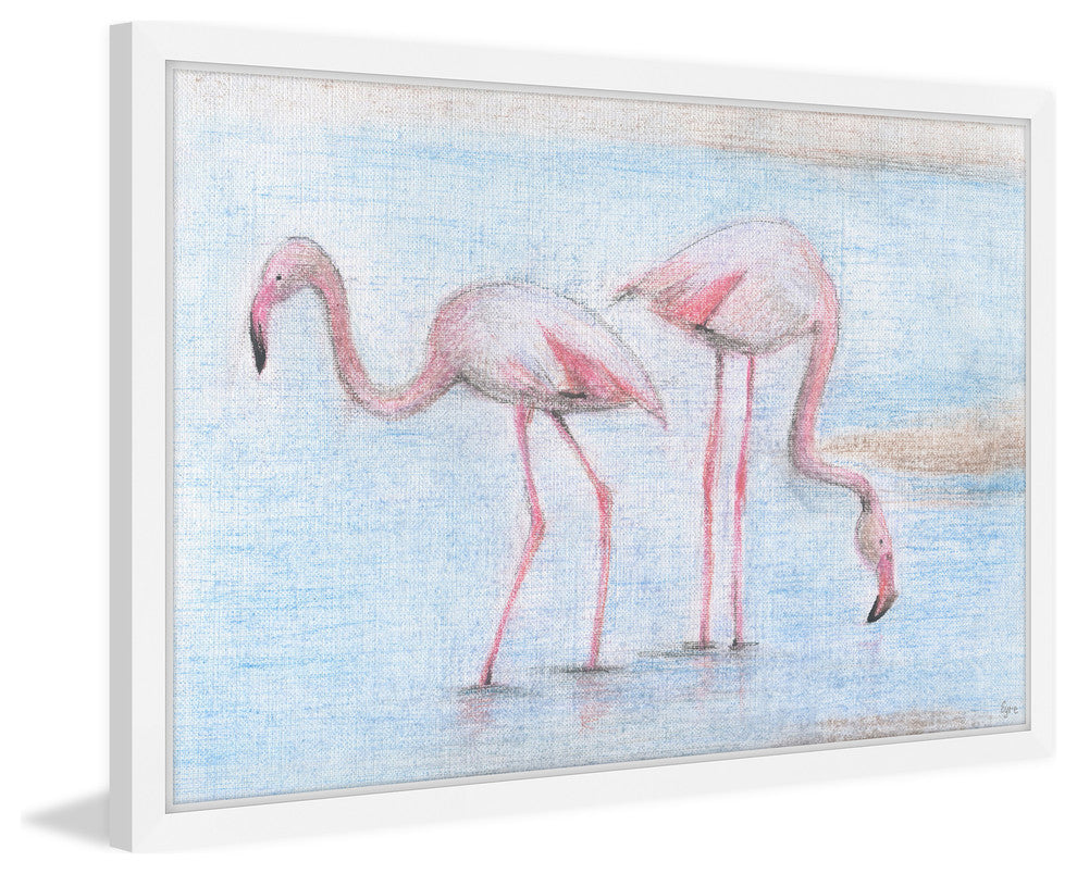 "Fishing Flamingos" Framed Painting Print, 36"x24"