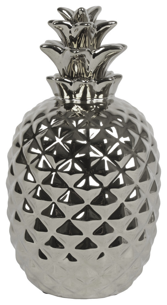 Bahama Ceramic Pineapple Figurine, Polished Chrome Silver