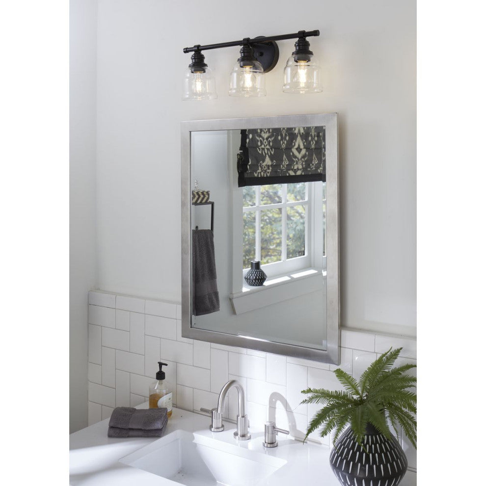 Ambrose Collection 21" 3-Light Matte Black Clear Glass Bath Vanity Light