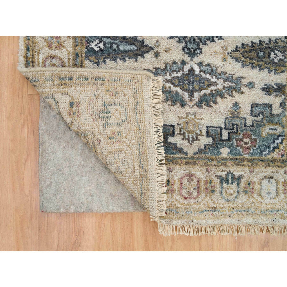 Ivory Wool Hand Knotted Reimagined Viss XL Runner Oriental Rug  2'7"x21'7"