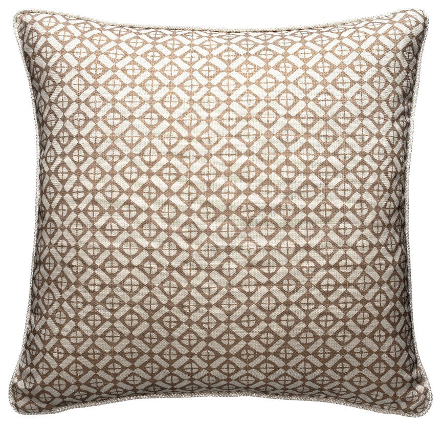 Brown Diamond Print Ecru Piped Cushion | Andrew Martin Audley