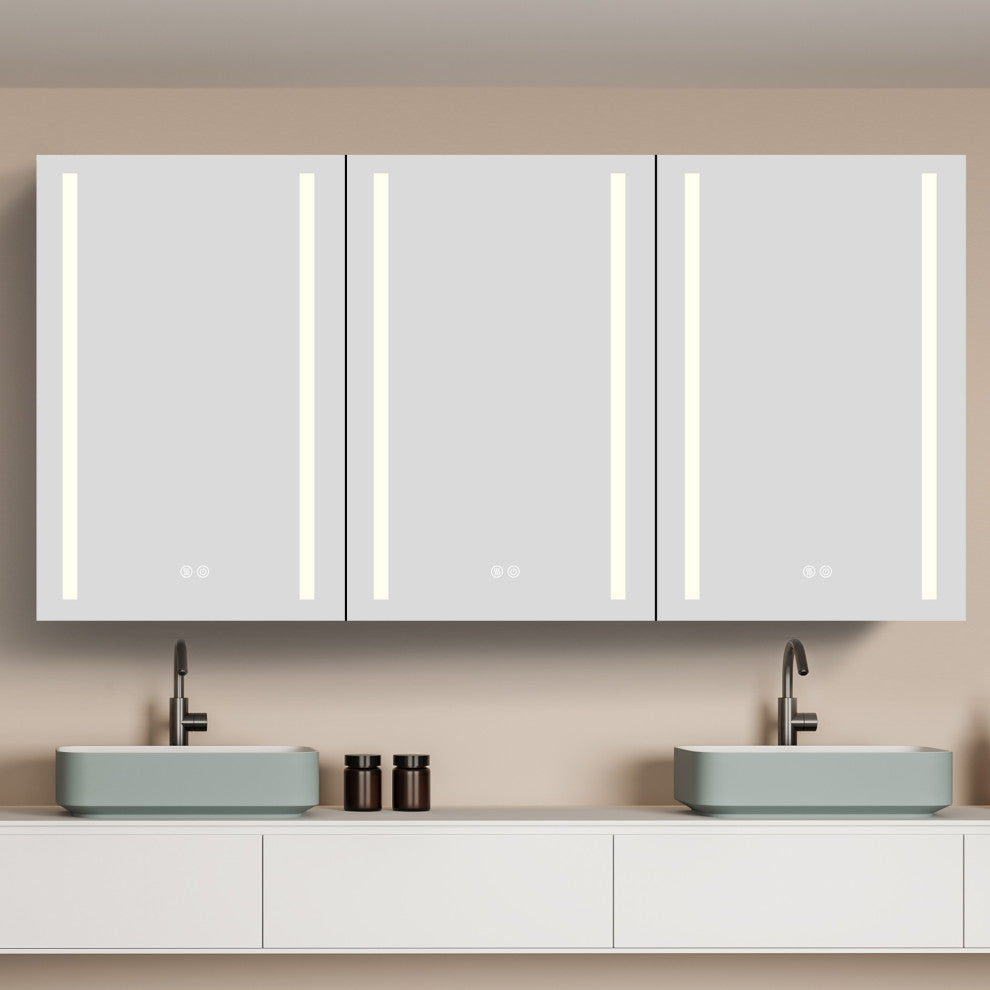 60"x30" Surface Mount Frameless Aluminum LED Medicine Cabinet With Anti-Fogger
