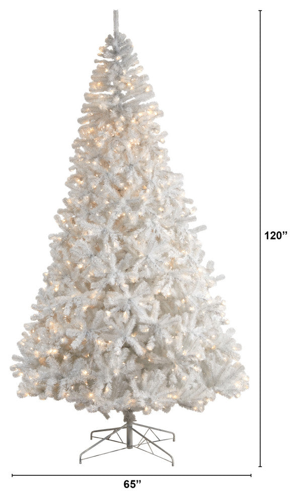 10' White Artificial Christmas Tree With 2200 Bendable Branches & 800 LED Lights