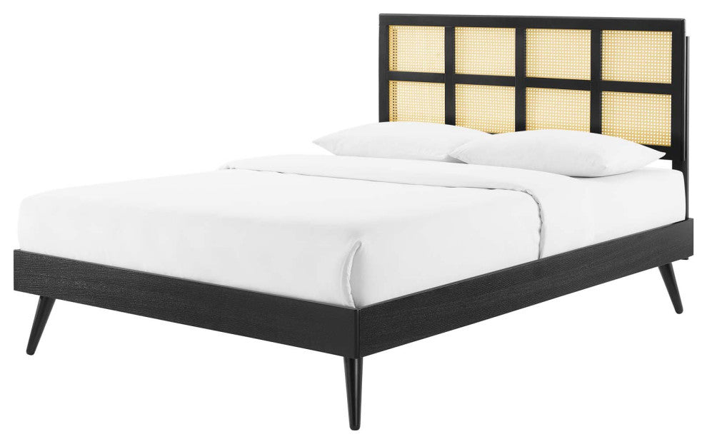 Platform Bed Frame, King Size, Wood, Black, Modern Mid-Century, Bedroom Master