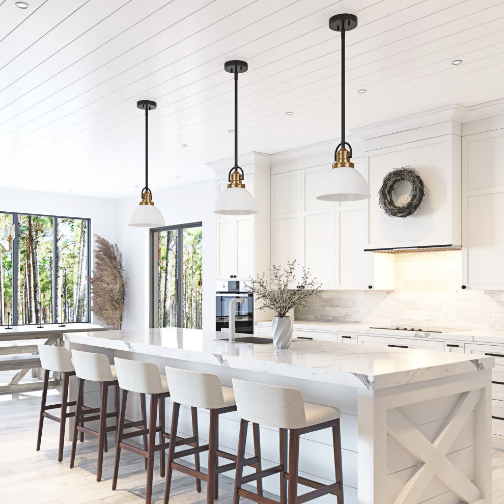 Modern 1-Light Dome Pendant Light Fixture With White Glass Shade