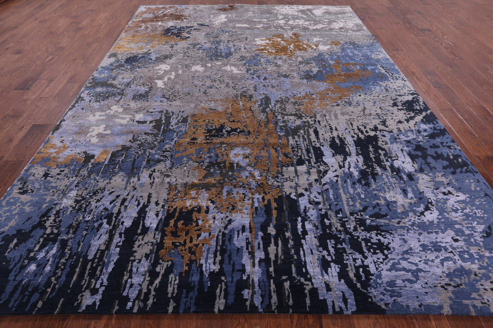 Abstract Wool and Silk Hand-Knotted Rug 8' 10" X 12' 1" Q7079