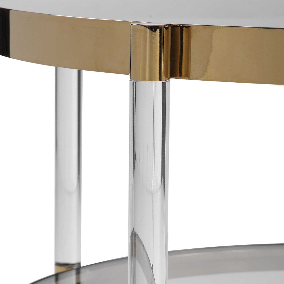 Glam Modern Clear Rods Coffee Table Round Acrylic Gold Glass Mid Century Ring