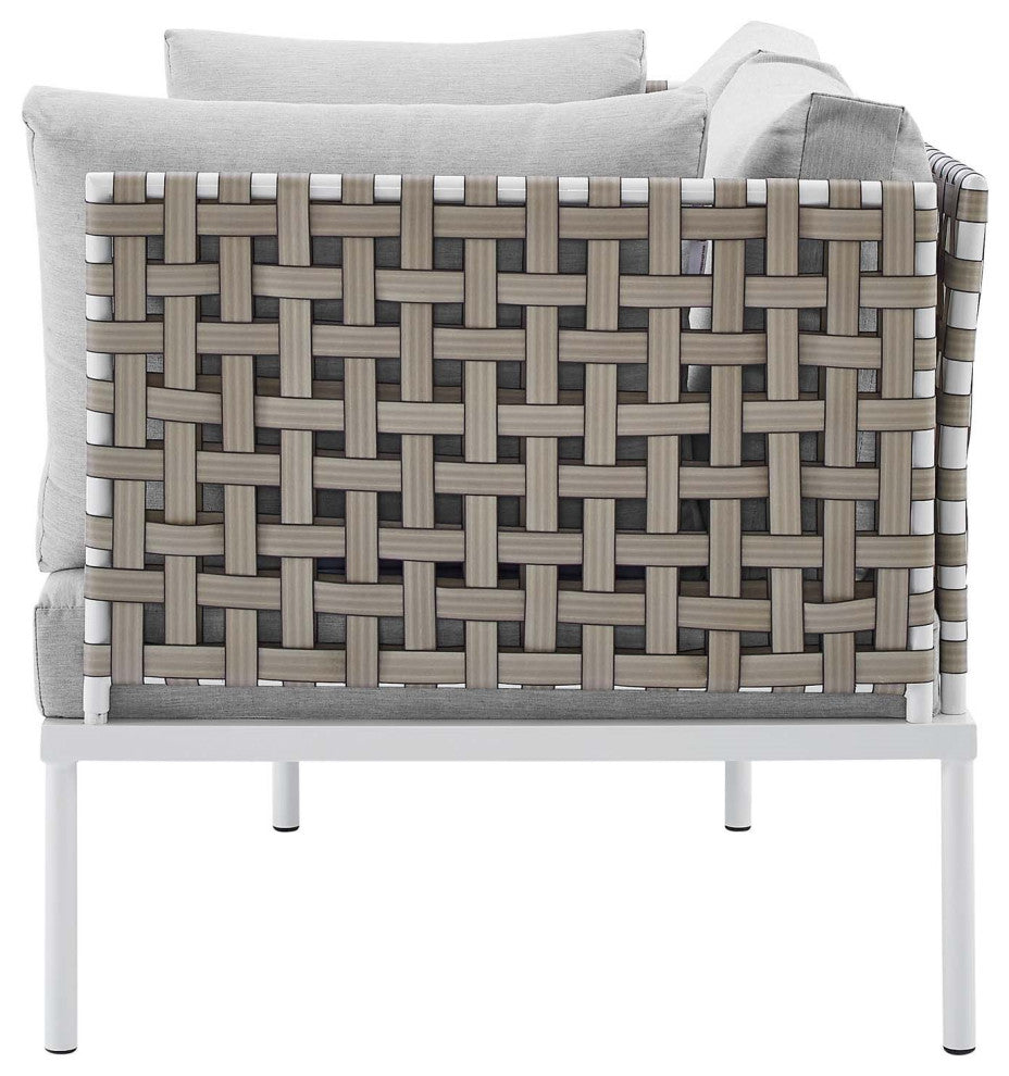 Lounge Sectional Sofa Chair Table Set, Sunbrella, Aluminum, Gray, Outdoor