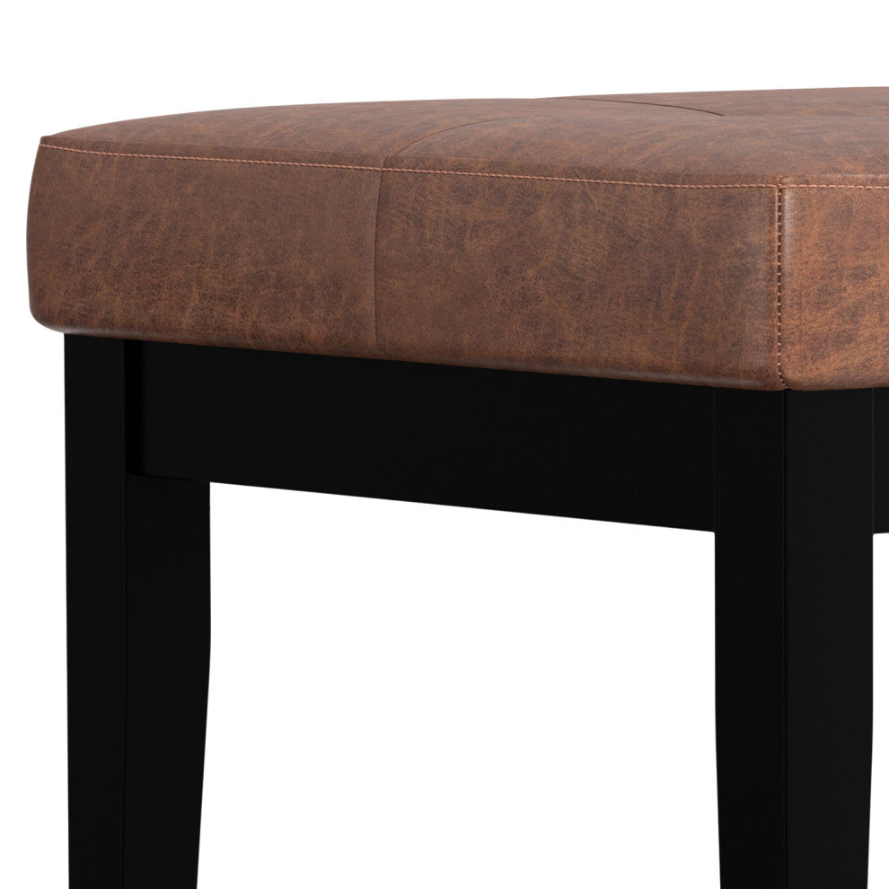 Lacey Solid Hardwood Small Tufted Ottoman Bench, Distressed Saddle Brown