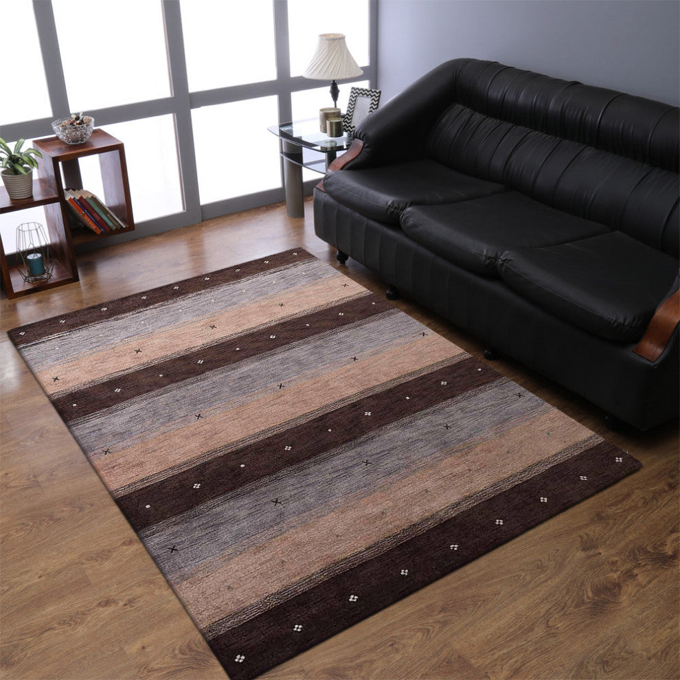 HAND KNOTTED LOOM WOOL ECO-FRIENDLY AREA RUGS  - Brown Beige,Contemporary