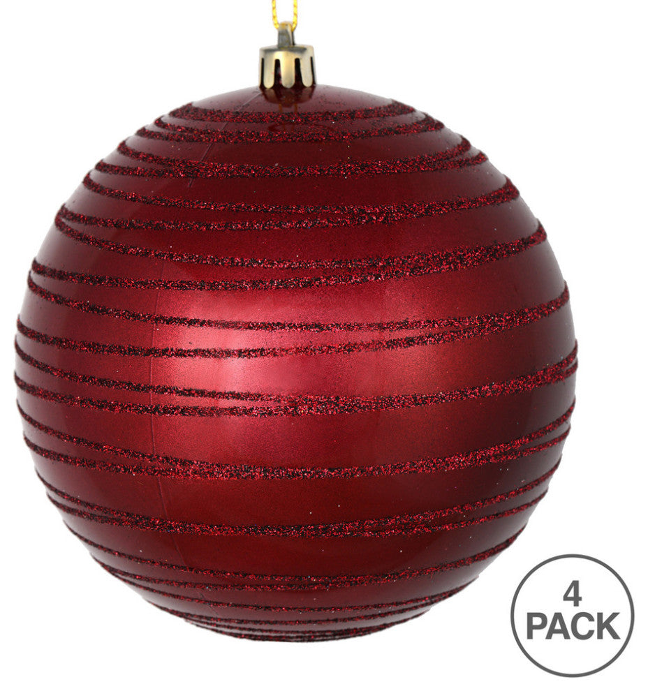 Vickerman N187619D 4" Wine Candy Finish Ball Ornament With Glitter Lines