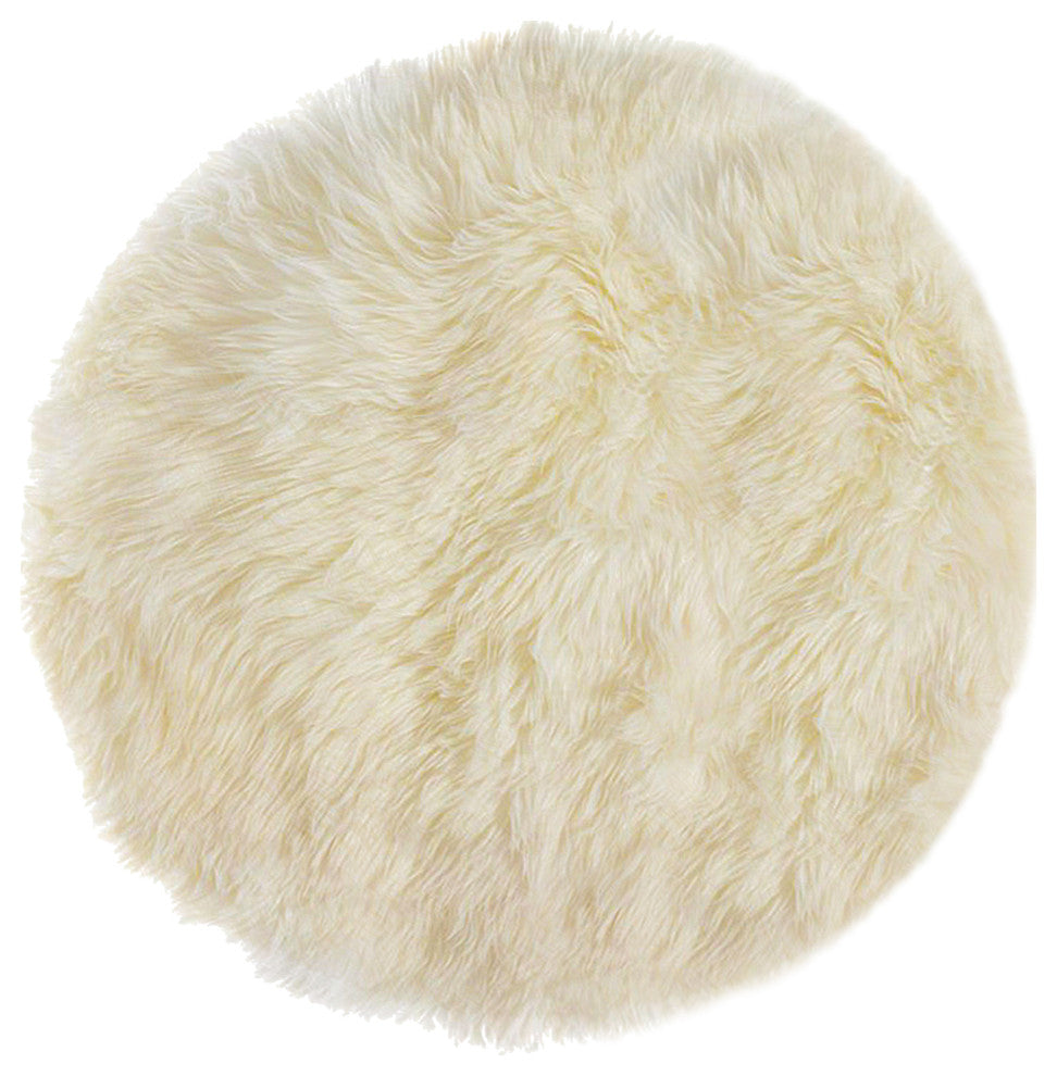 HomeRoots 60" x 60" x 2" Off White Ciruclar Sheepskin Rug