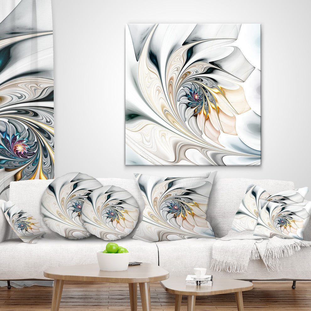 White Stained Glass Floral Art Floral Throw Pillow, 18"x18"