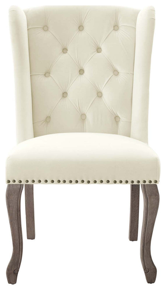 Side Dining Chair, Set of 2, Velvet, Ivory White, Modern, Cafe Bistro Restaurant