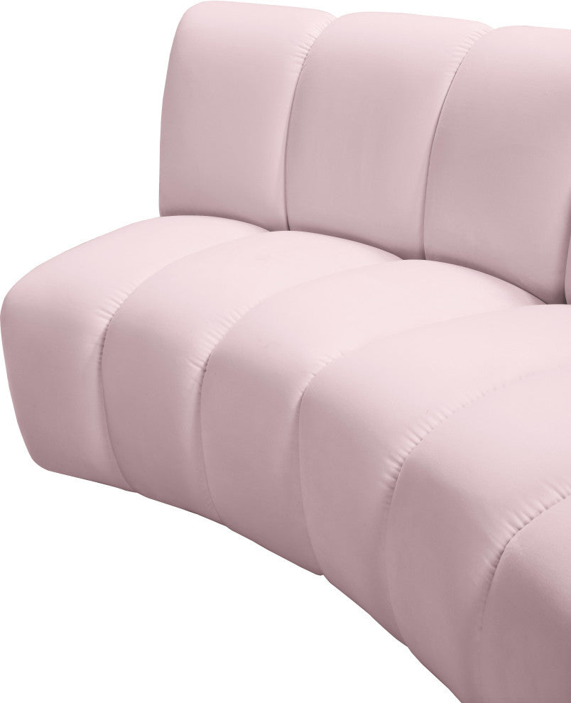 Infinity Channel Tufted Velvet Modular Chair, Pink, 5 Piece