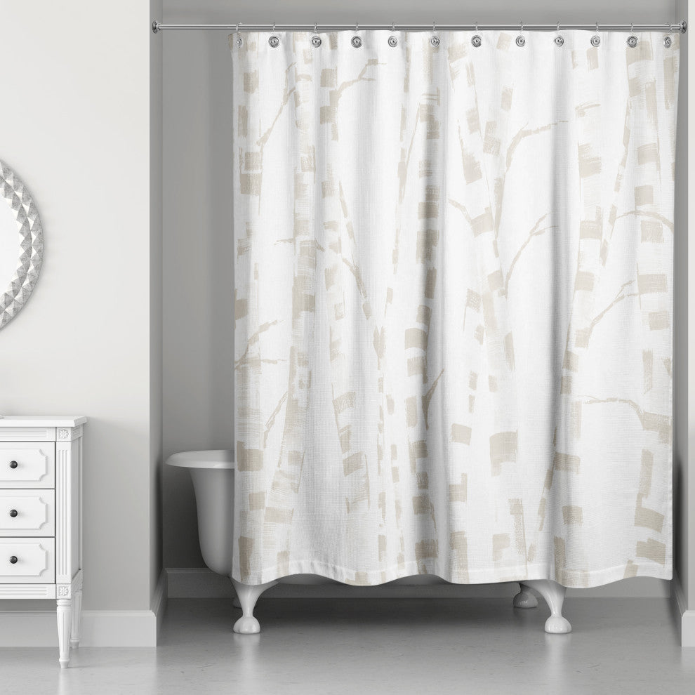 Beige Birch Trees 71x74 Shower Curtain