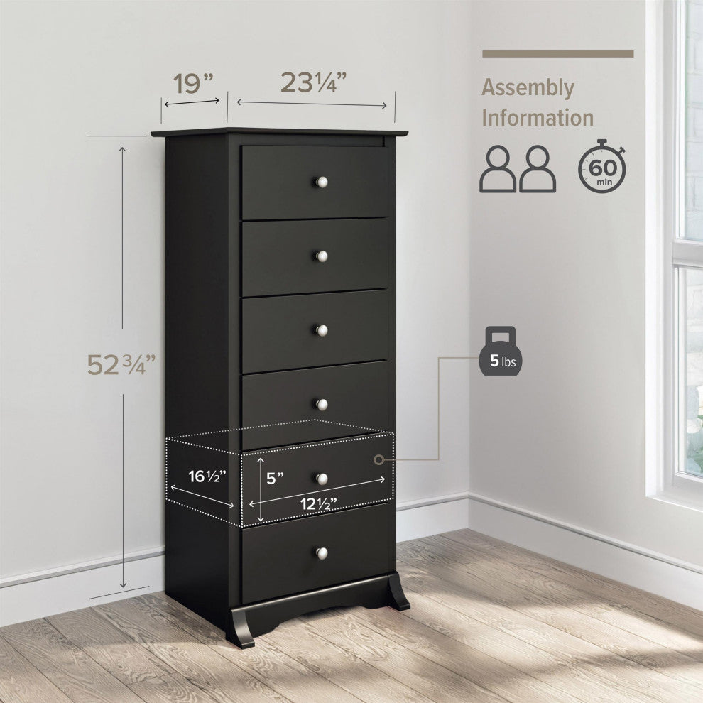 Prepac Sonoma 6 Drawer Chest in Black Finish