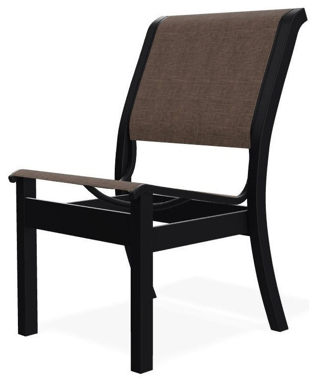 Leeward Sling Stackable Outdoor Dining Chair, Mocha/Black