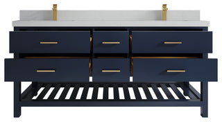 Parker 72 Double Sink Bath Vanity in Navy Blue  2" Carrara Quartz