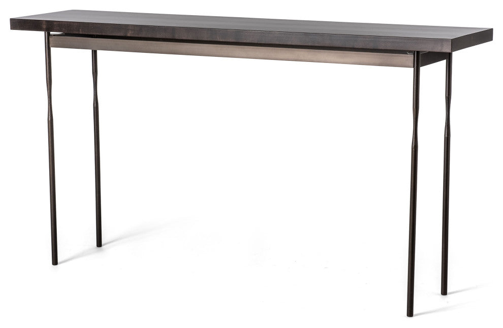 Senza Wood Top Console Table, Dark Smoke Finish, Espresso Maple Wood Top