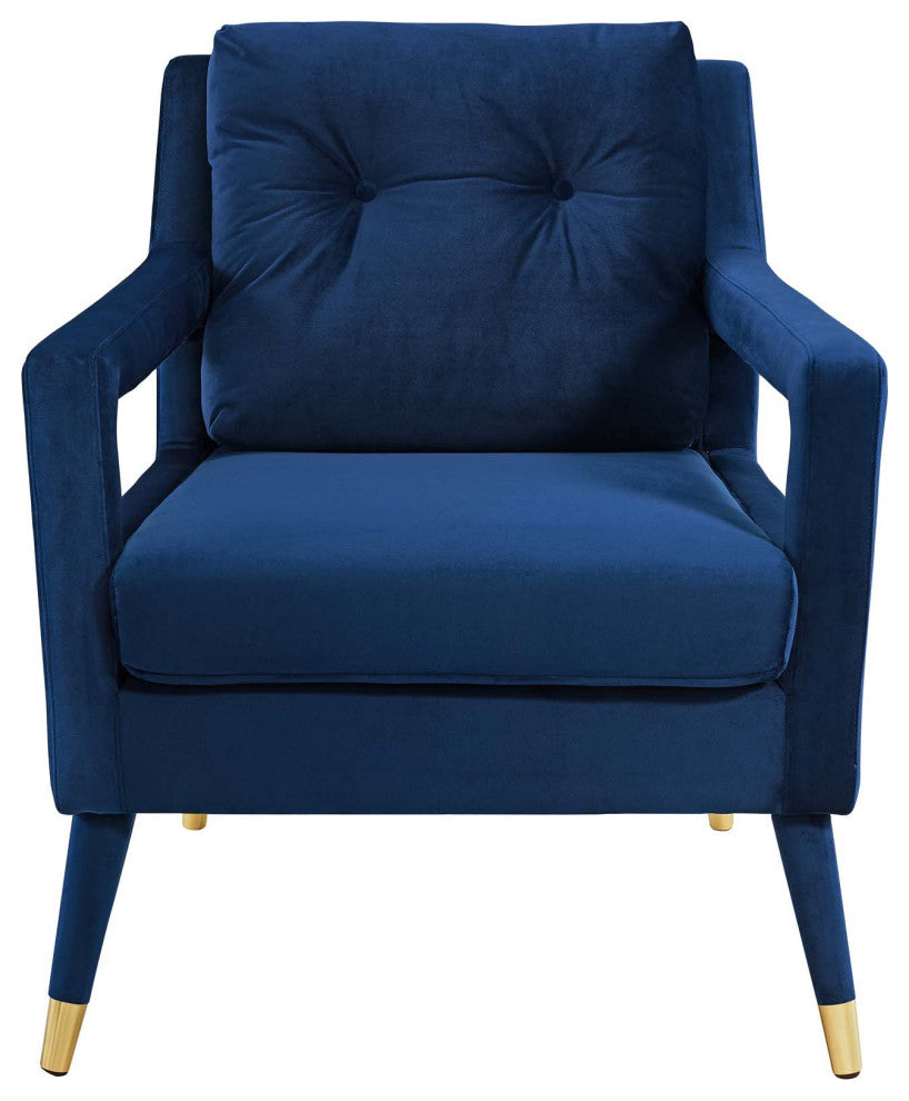 Modern Lounge Accent Side Chair Armchair, Velvet Fabric Wood, Navy Blue