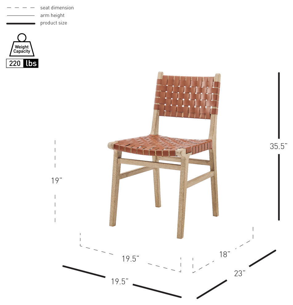 Marco Faux Leather Dining Side Chair Drift Wood Frame, Ochre Brown