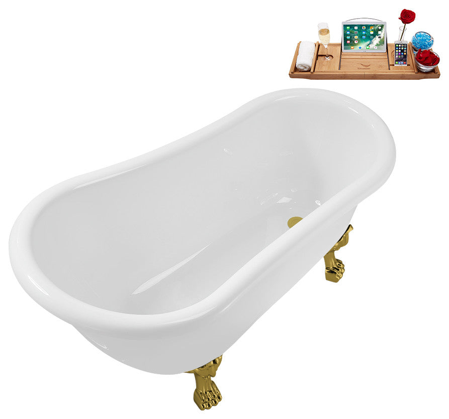 53'' Streamline N488GLD-IN-BGL Soaking Clawfoot Tub and Tray With Internal Drain