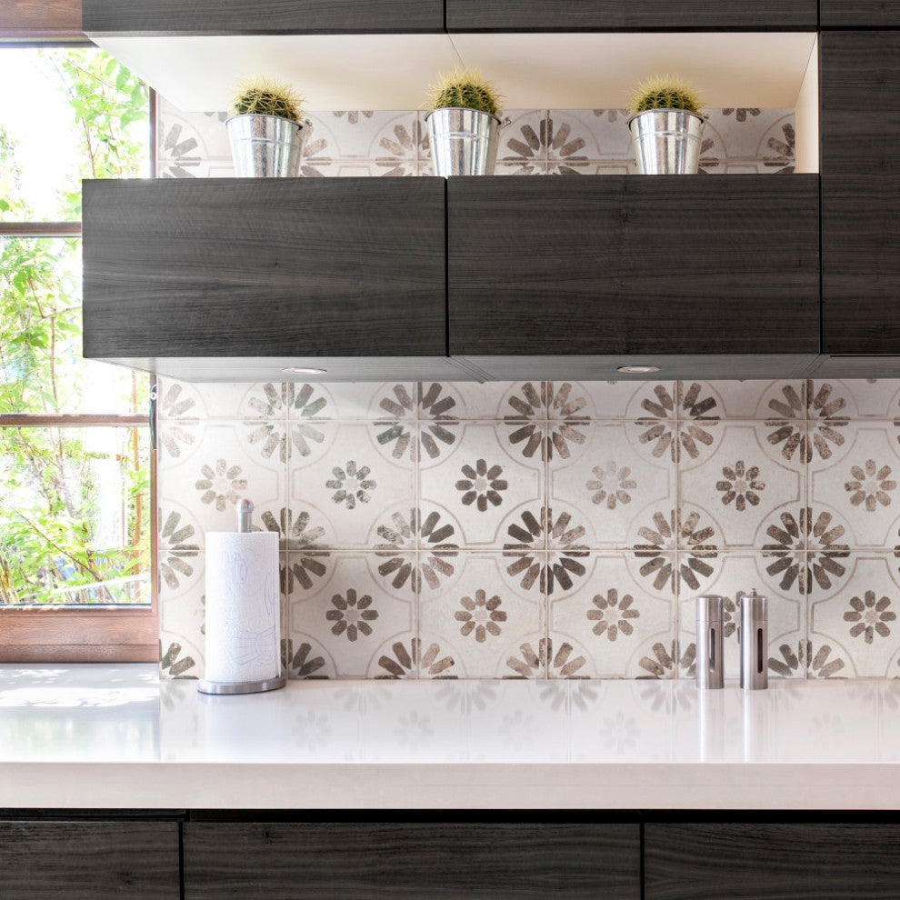 Kings Blume Encaustic Ceramic Floor and Wall Tile, Neor Black