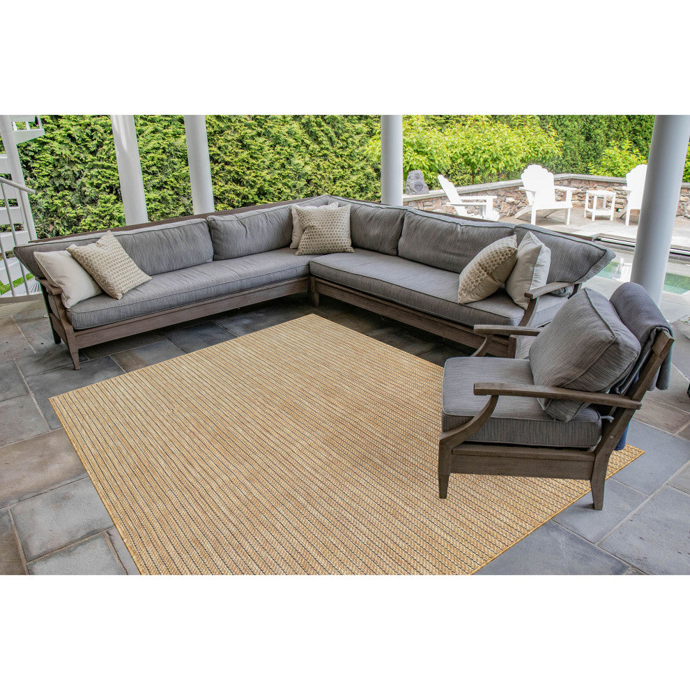 Carmel Texture Stripe Indoor/Outdoor Rug, Sand, 3'3"x4'11"