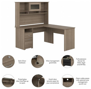 Cabot 60W L Shaped Computer Desk with Hutch in Ash Gray - Engineered Wood