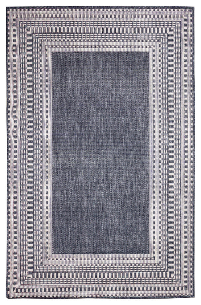 Malibu Etched Border Indoor/Outdoor Rug, Navy, 6'6"x9'3"
