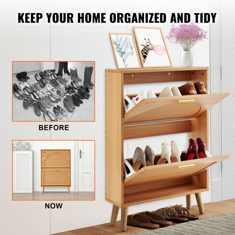 VEVOR Shoe Cabinet with 2 Flip Drawers Rattan Shoe Storage Cabinet for Entryway