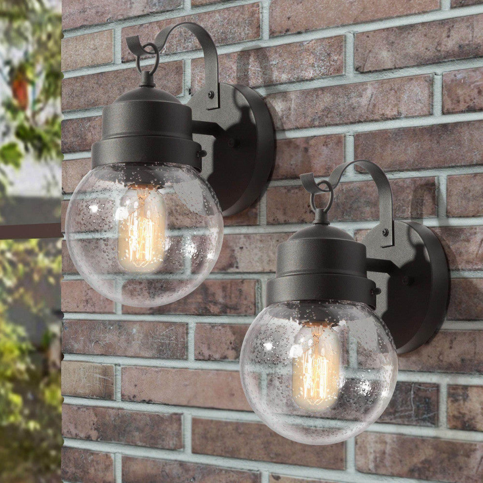 LNC 1-Light Seeded Glass Globe Outdoor Wall Lamp, 11", Black, 2-Pack