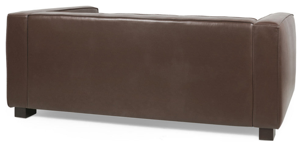 Minkler Contemporary Faux Leather 3 Seater Sofa, Dark Brown/Dark Walnut
