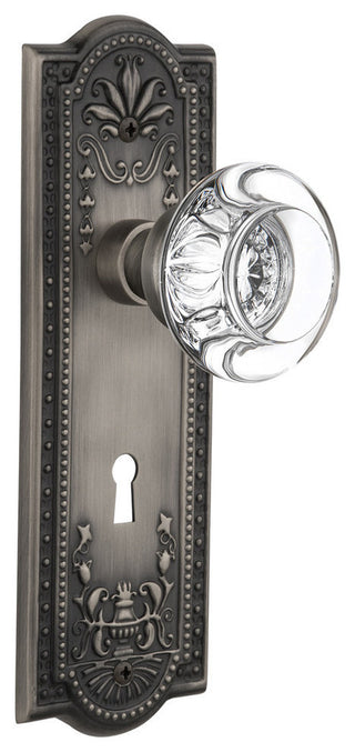 Double Meadows Plate With Round Clear Crystal Knob, Antique Pewter