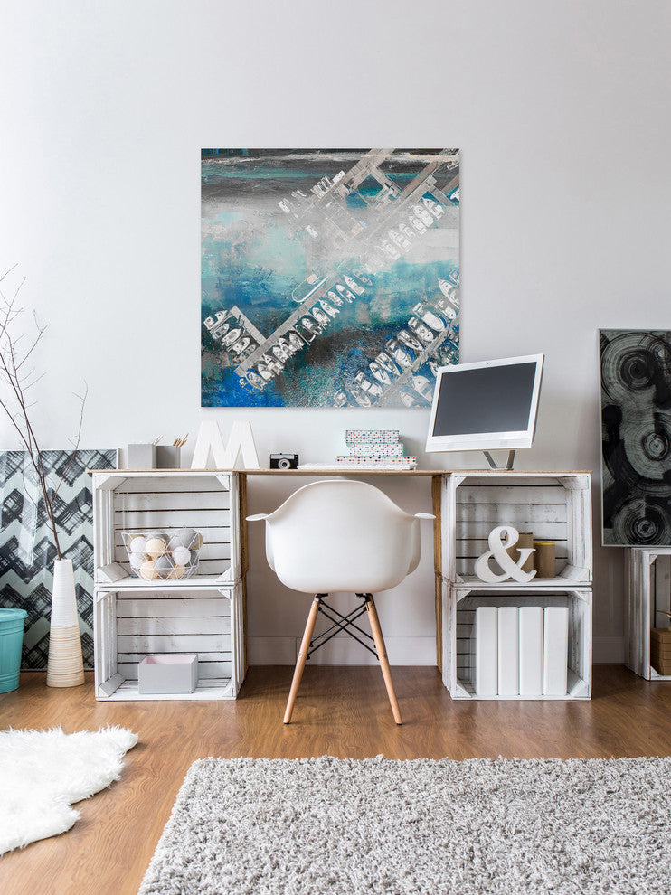 "White Boats Docked" Painting Print on Wrapped Canvas, 32"x32"