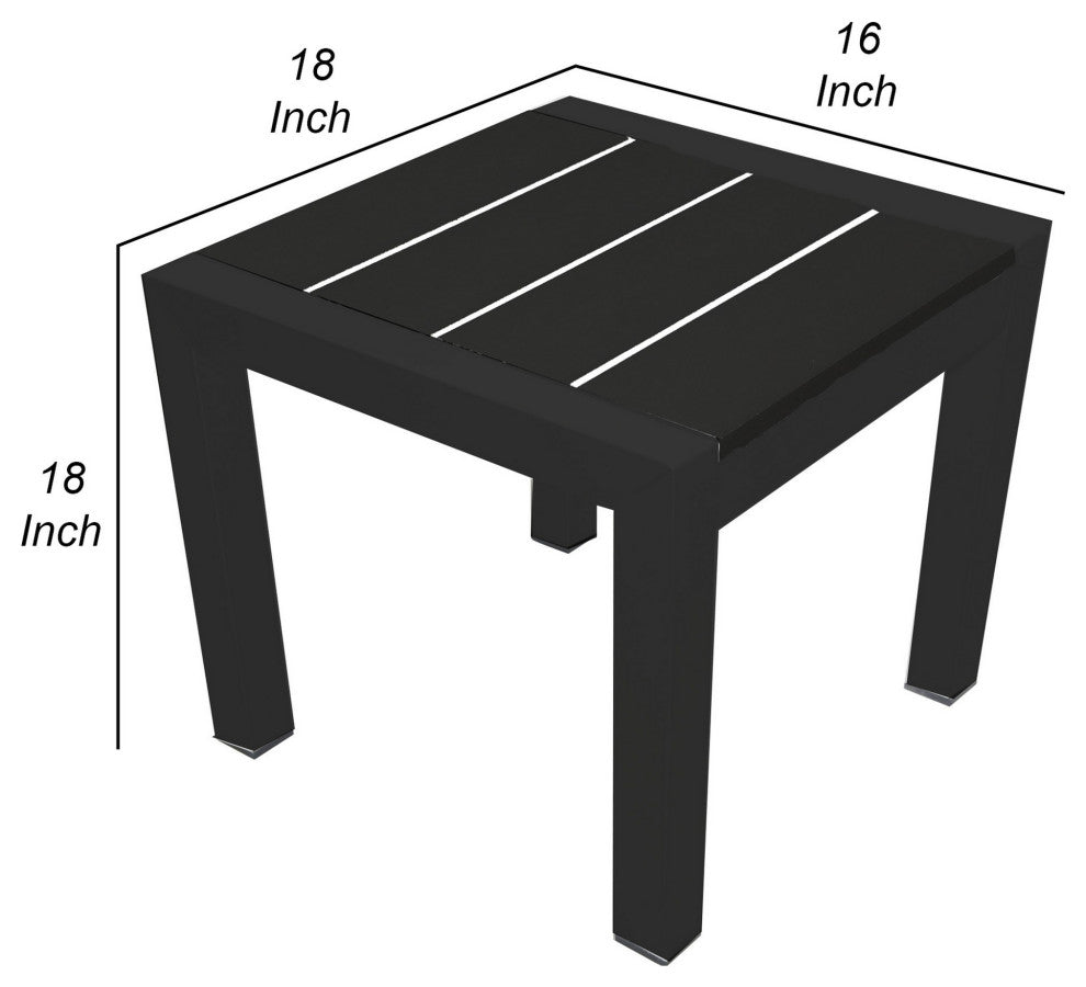 Benzara BM287823 Josh 18" Side End Table, Planks, Jet Black Aluminum Frame
