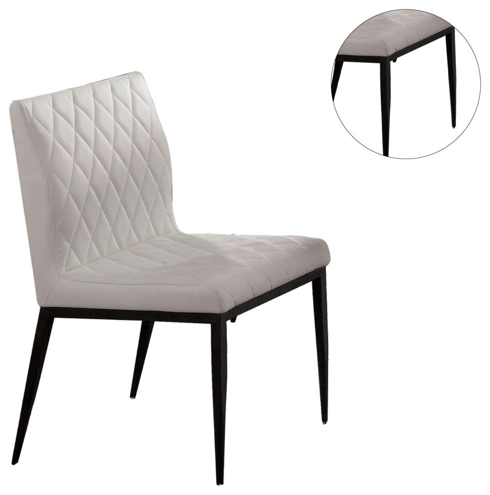 Set of 2 Leatherette And Metal Dining Chair, Black And Ivory
